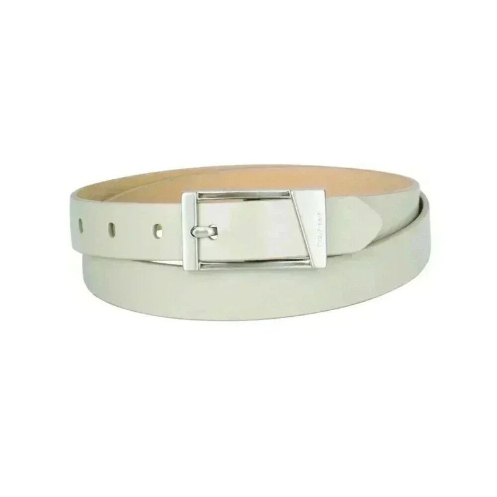 Calvin Klein Skinny Geometric Center Bar Buckle Dress Belt, Light Olive, Medium